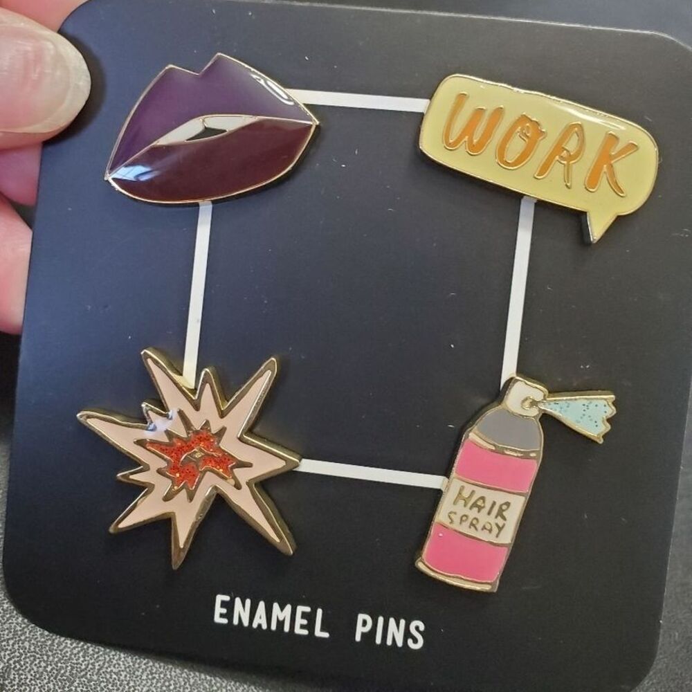 Set of 4 gold tone enamel pins red pink colorful